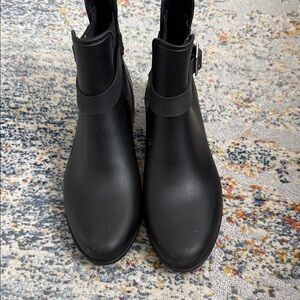Sugar Black Ankle Rain Boots with Buckle
